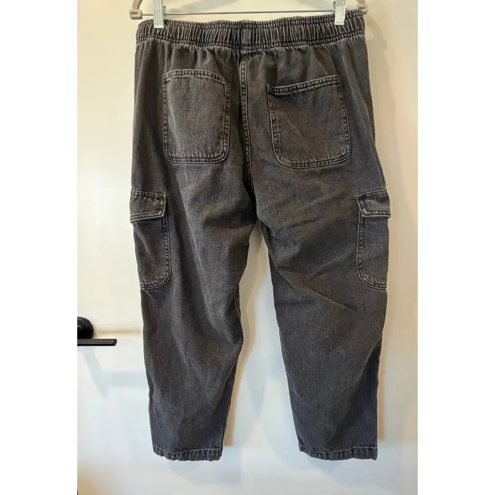 Gap Easy Jean Cargo Pants Mid-Rise Charcoal Faded Size 8 High Ankle 100% Cotton - Picture 3 of 11